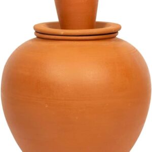 Village Decor Handmade Earthen Clay Water Pot with Lid and Glass (Capacity 6000 ml