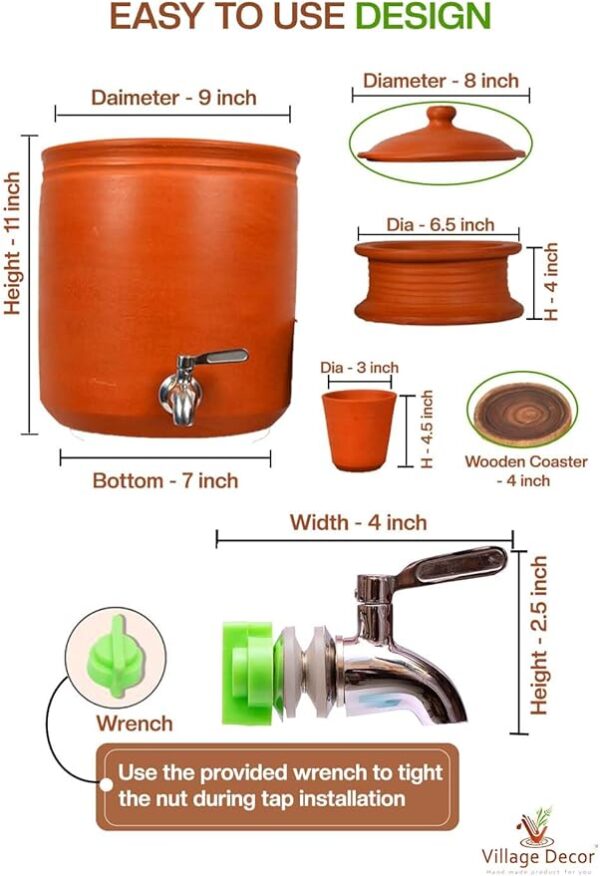 Village Decor Handmade Earthen Clay water pot - Image 5
