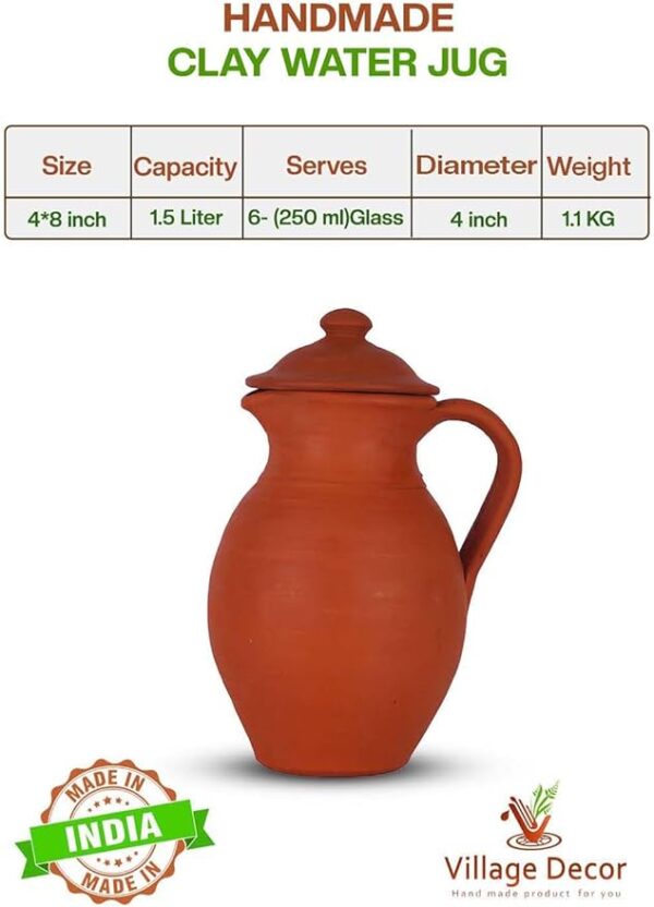 Village Decor Handmade Earthen Clay Water Jug with Lid - Image 6
