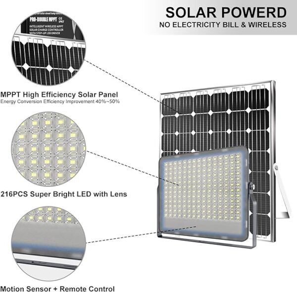Gebosun 300W Solar Flood Lights Outdoor Dimmable - Image 2
