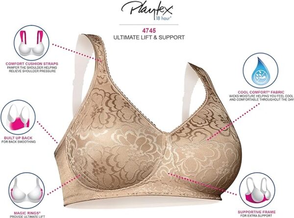 PLAYTEX Women's 18-hour Ultimate Lift Wireless Full-coverage Bra - Image 4