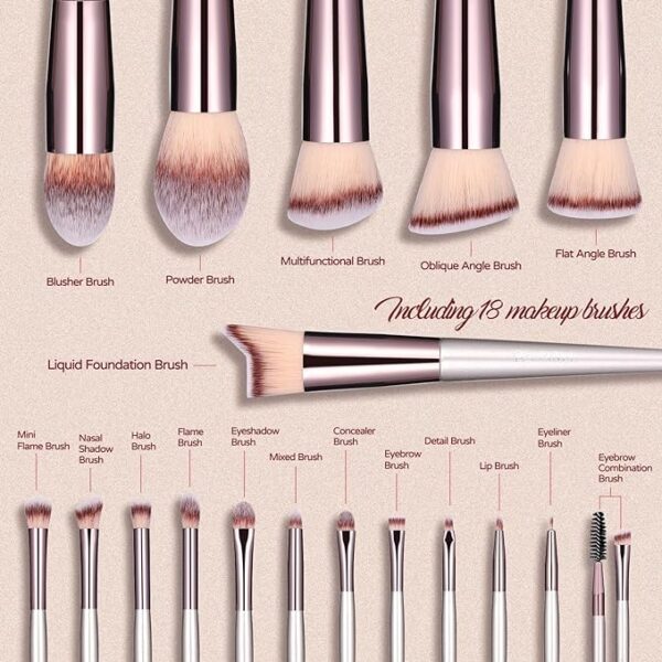 BS-MALL Makeup Brush Set 18 Pcs Premium Synthetic - Image 2