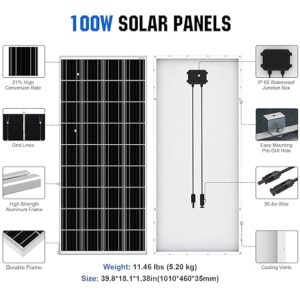 ECO-WORTHY 100 Watt Solar Panel 12 Volt Monocrystalline Solar Panel