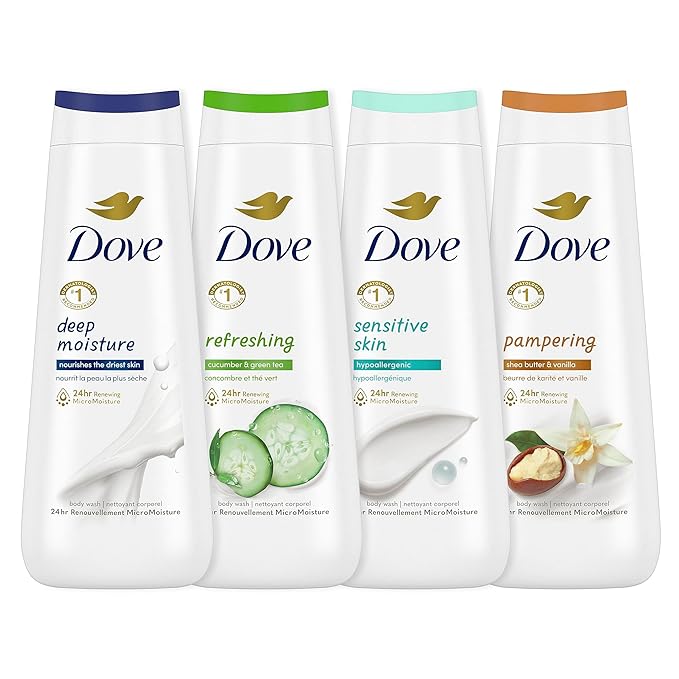 Dove Body Wash Deep Moisture, Sensitive Skin, Cucumber and Green Tea 4 count