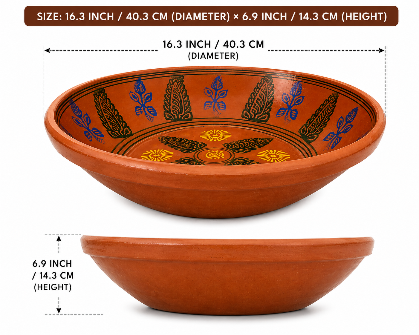 Terracotta Style Glazed Clay Bowl – Large LX, Count: 1 - Image 8